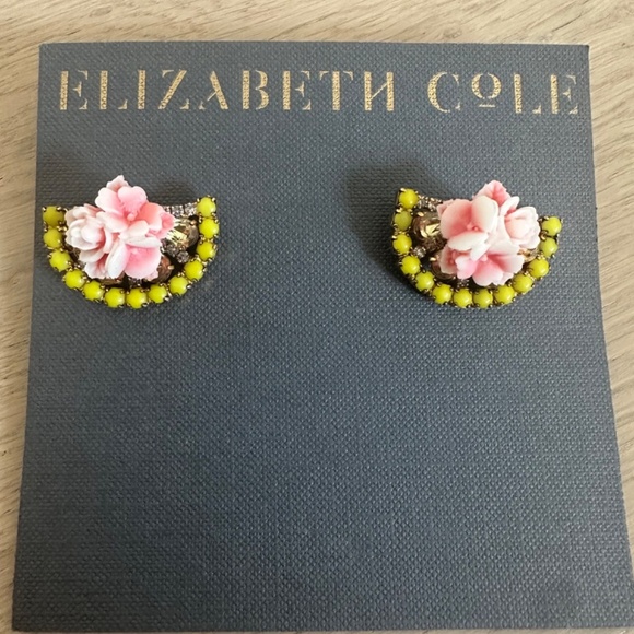 Elizabeth Cole Pink Floral and Citrine Bead Fan Earrings - NWOT - Picture 3 of 11